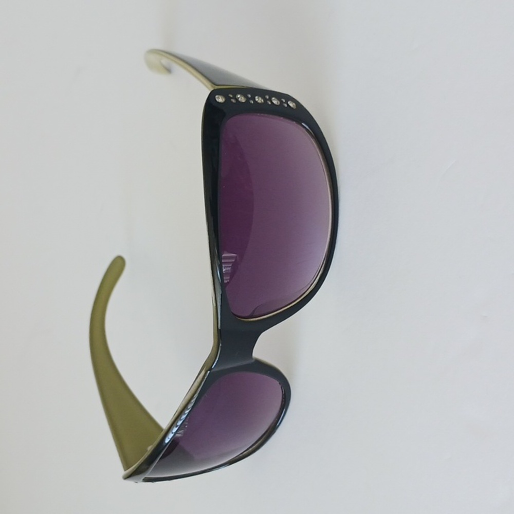 VTG Sunglasses Black Green W Rhinestone For Woman